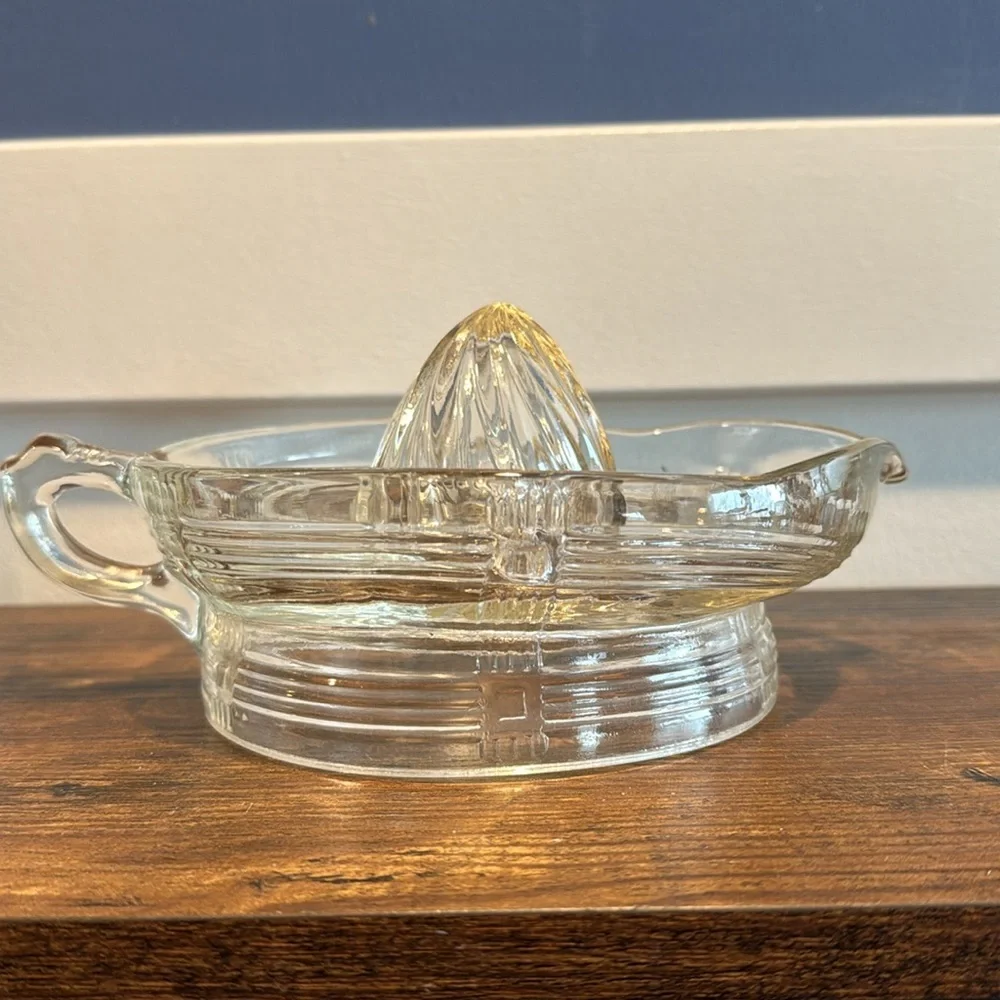 Vintage Plaid Juice Reamer Clear Depression Glass Hazel Atlas Vintage